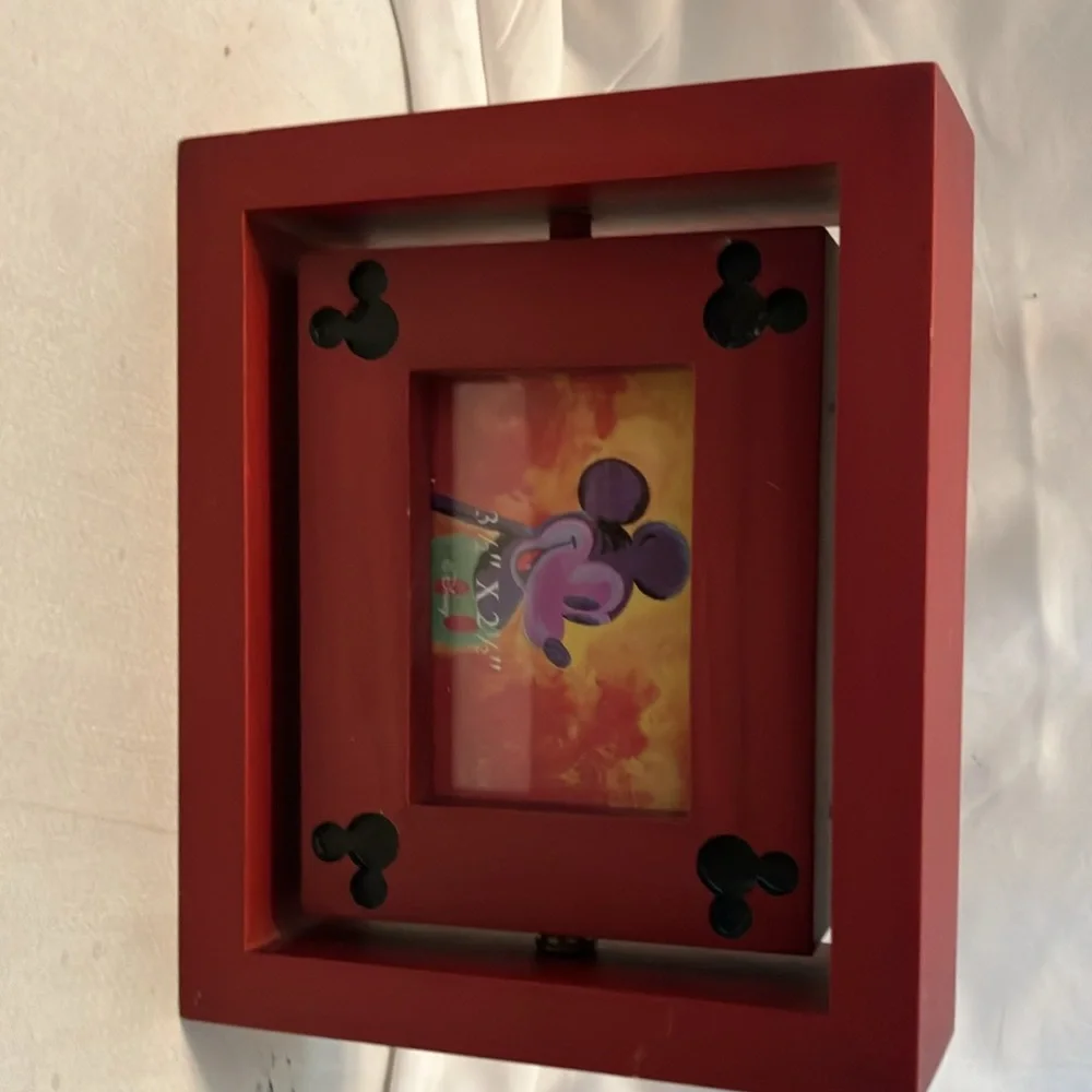 New.  Disney Reversible Mickey Mouse frame with mouse cut details. Nice redwood - Picture 2 of 12